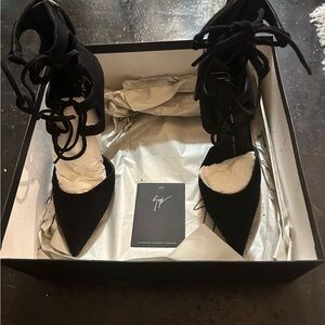Barneys New York Black Lace-Up Heels